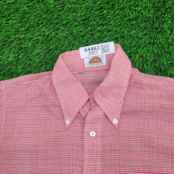 Vintage 80s Van-Heusen Button Shirt M 15.5 19x30 Glen Plaid - Picture 9 of 12